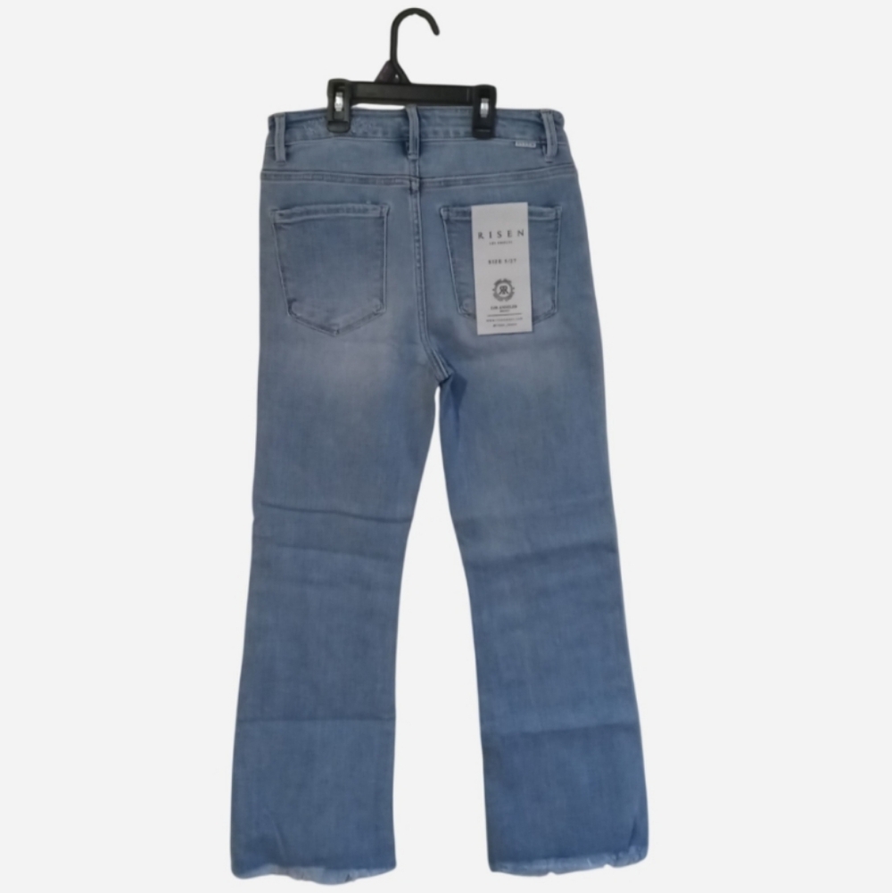 RISEN High Rise Crop Bootcut Fray Hem Jeans - Picture 2 of 13